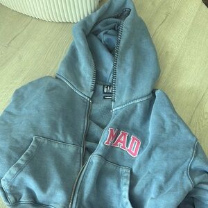 GAP x Mad Happy Denim full zip crop hoodie